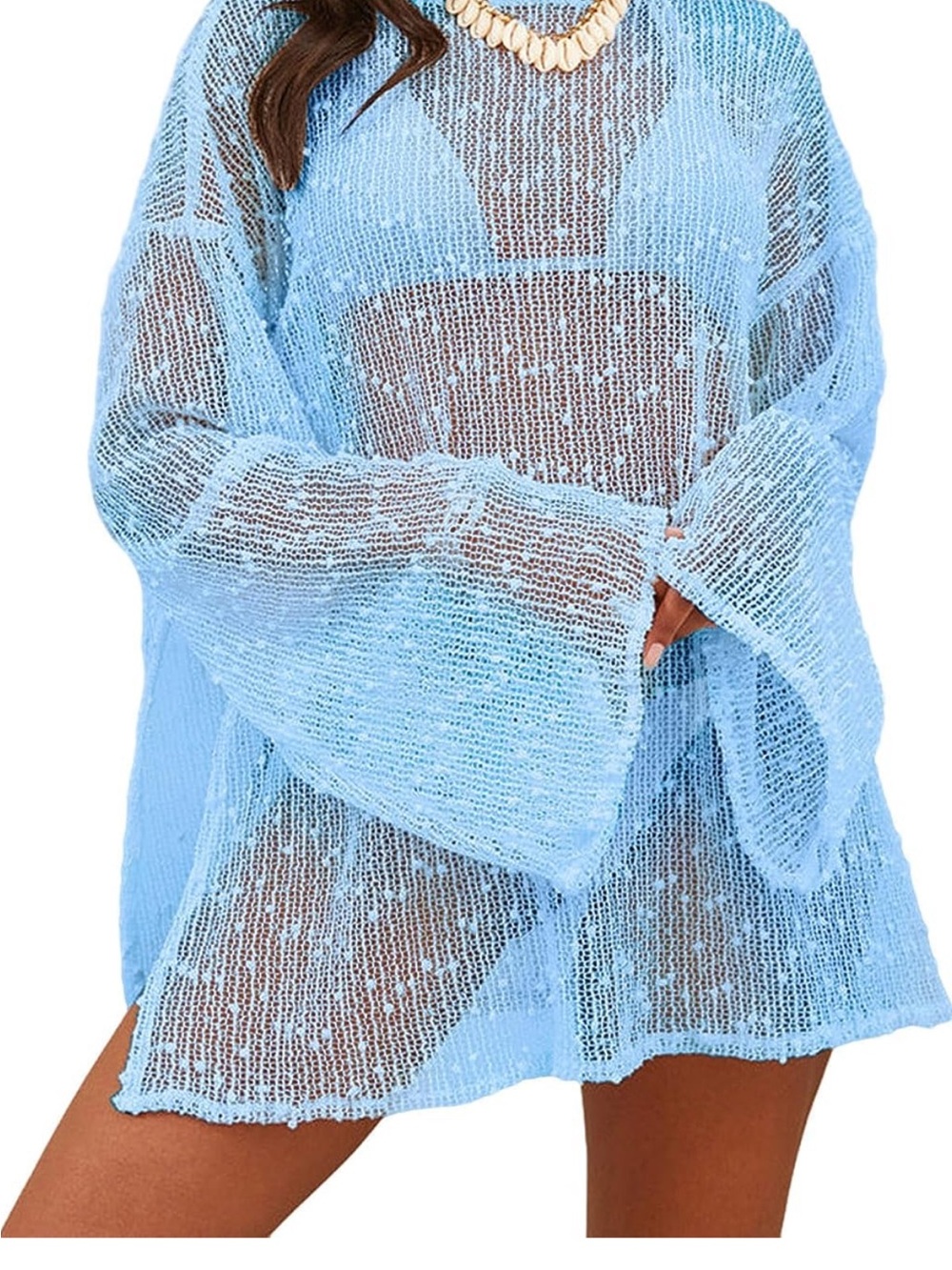 Light Blue Sheer Knit Swim Cover-Up